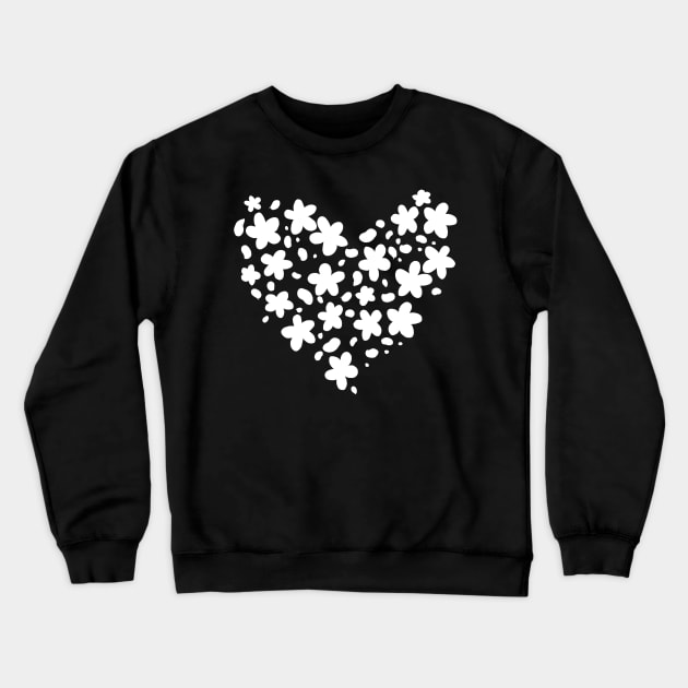 Cute white flower silhouette heart shaped Crewneck Sweatshirt by LG